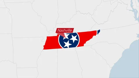 US State Tennessee map highlighted in Tennessee flag colors and pin of countr Stock Footage 130444567