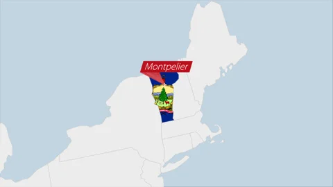 US State Vermont map highlighted in Vermont flag colors and pin of country ca Stock Footage 130445079