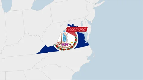 US State Virginia map highlighted in Virginia flag colors and pin of country Stock Footage 130445768