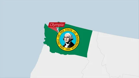 US State Washington map highlighted in Washington flag colors and pin of coun Stock Footage 130445497