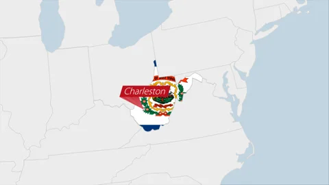 US State West Virginia map highlighted in West Virginia flag colors and pin o Stock Footage 130445863