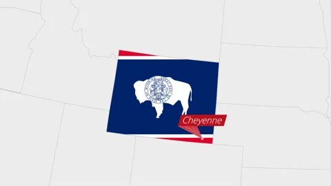 US State Wyoming map highlighted in Wyoming flag colors and pin of country ca Stock Footage 130446098