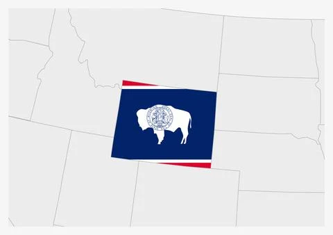 US state Wyoming map highlighted in Wyoming flag colors Stock Illustration