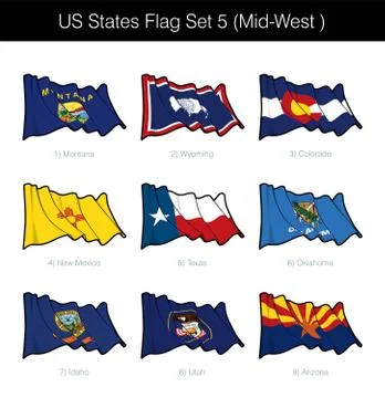 US States Flag Set - Mid West Stock Illustration