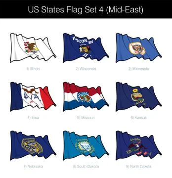 US States Flag Set - Mid East Stock Illustration