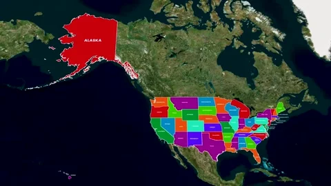 US States Map Highlight Regions with Labels Zoom Effect Animation 4K Video Stock Footage 332886616