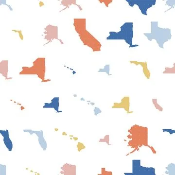 US States Map Shapes Seamless Pattern. Vector seamless dithering pixel styl.. Stock Illustration