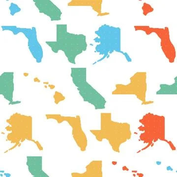 US States Map Shapes Seamless Pattern. Vector seamless dithering pixel styl.. Stock Illustration