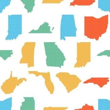 US States Maps Seamless Pattern. Vector seamless dithering pixel style patter Stock Illustration
