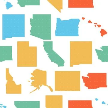 US States Maps Seamless Pattern. Vector seamless dithering pixel style patter Stock Illustration