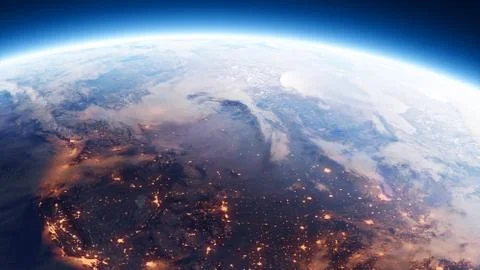 The US at sunrise from outer space Stock Photos
