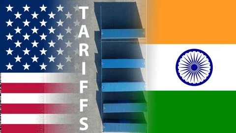 US tariffs against India concept. The flag of the USA and India. Logistics .. Stock Photos