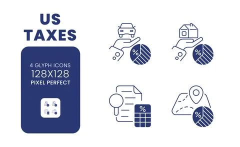 US taxes black solid desktop icons pack Stock Illustration