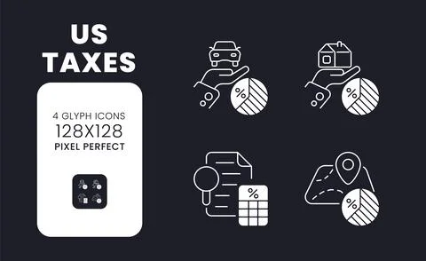 US taxes white solid desktop icons set Stock Illustration
