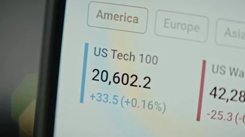 US Tech 100 changing price in real time viewed on smartphone Stock Footage 291451729