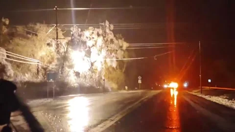 US: Transformer Catches Fire Amid Ice And Snow Storm In Michigan Stock-Footage 233901841