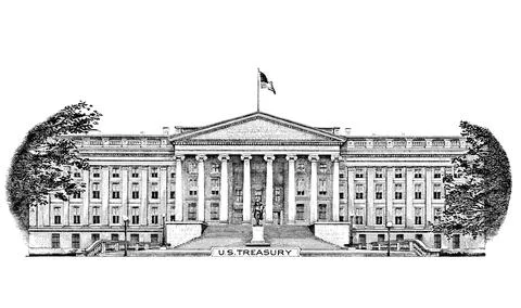 U.S. Treasury building cut from 10 dollar banknote Stock Illustration