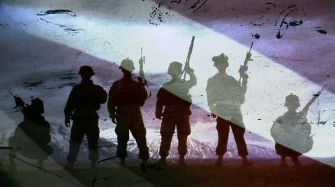 Us Troops in front of US Flag Stock Footage 663166