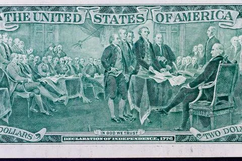 Us two dollar bill declaration of independence close-up Stock Photos