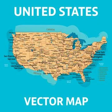 US vector map. Map of United States of America. High detalization Stock Illustration
