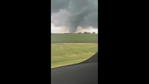 US: Violent Tornado Rips Across Farmland As Rare Emergency Alert Warns Of... Stock Footage 336823054