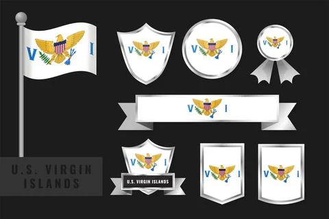 U.S. Virgin Islands Flag Set: National Emblems, Shields, Badges and Ribbons.. Stock Illustration