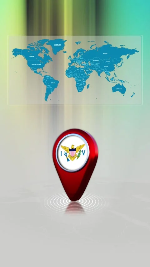 US Virgin Islands World Map Pin Location Background Loop Vertical Stock Footage 343194606