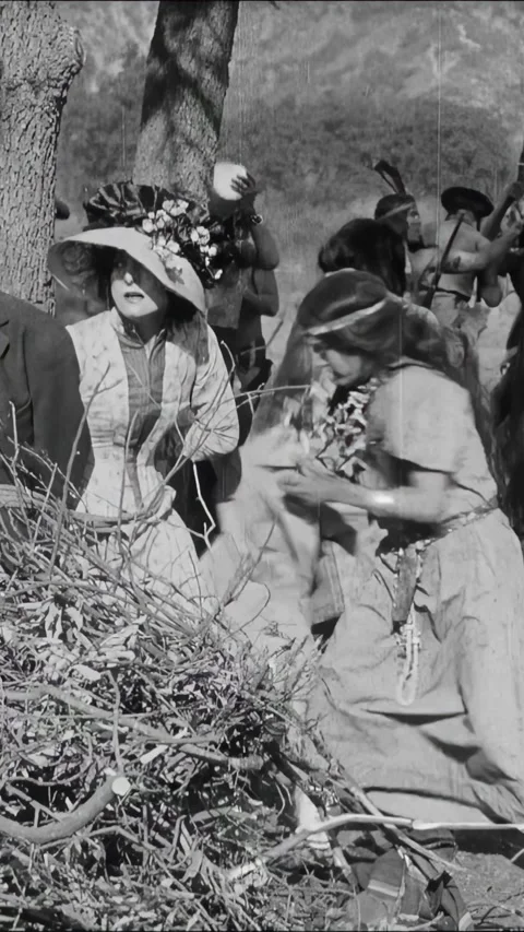 USA - 1912 - In this silent western, a native woman (Mary Pickford) helps two Stock Footage 340320786