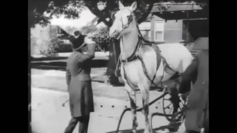 USA - 1917 - In this silent comedy, two rich drunk men free a horse from its Stock Footage 301529648