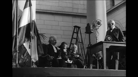 USA - 1920s - Albert Einstein gives a speech to a large crowd in America. Stock Footage 254198931