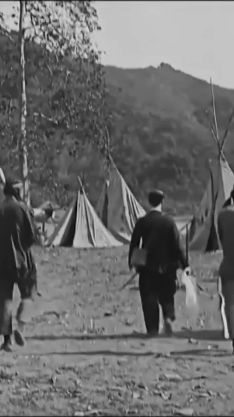 USA - 1922 - In this silent comedy western, Native Americans follow around an Stock Footage 342863124