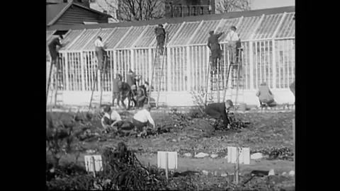 USA - 1922 - Students keep a greenhouse, study art, and attend a traditional Stock Footage 277298032
