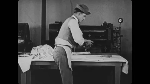 USA - 1923 - In this silent comedy, a man working in a laundry (Stan Laurel) Stock Footage 325201841