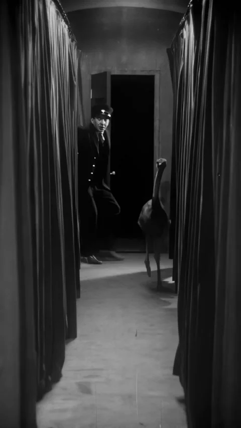 USA - 1928 - In this silent comedy, a conductor chases an ostrich through a Stock Footage 340295000