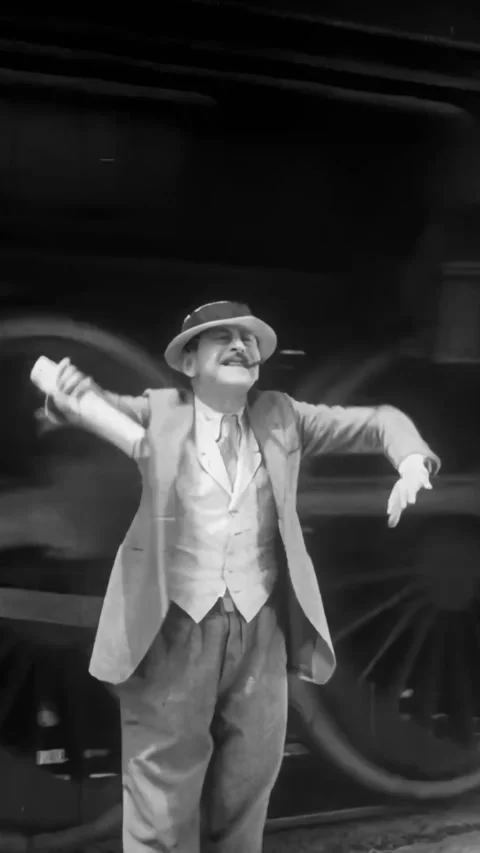 USA - 1928 - In this silent comedy, a man is knocked over by mail bags thrown Stock Footage 340294947