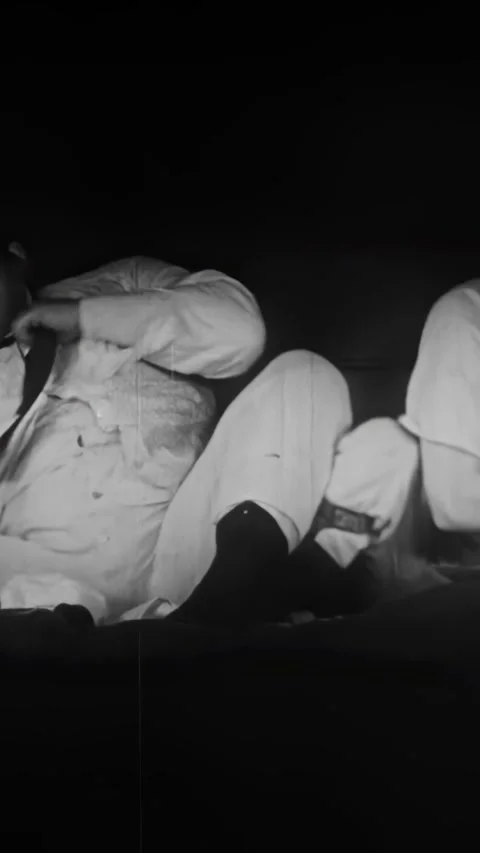 USA - 1929 - In this comedy, Laurel and Hardy fight over bedding in their Stock Footage 339493072