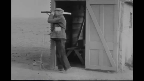 USA - 1935 - Experts observe a rocket launch from a temporary tower, capturing Stock Footage 296691579