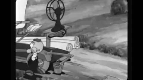 USA - 1936 - Two men drive up to a furniture store and put a fire sale poster on Stock Footage 327739910