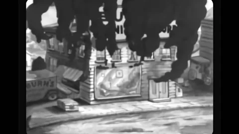 USA - 1936 - Two men look at a burning building with fire bells ringing. Stock-Footage 327744488