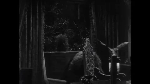 USA - 1939 - In this comedy horror, a gorilla breaks through the door of a house Stock Footage 341975302