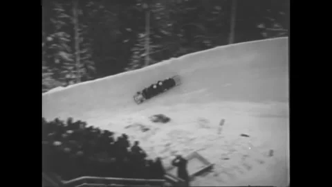 USA - 1945 - Bobsledders begin a race and crash out. Stock Footage 340572709