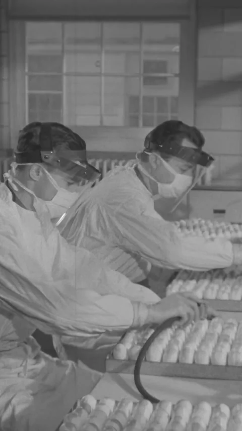 USA - 1945 - Germs are developed in chicken eggs at a scientific lab for Stock Footage 340201887