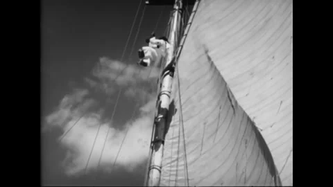 USA - 1950 - In this comedy, a chimpanzee climbs up and down the rigging of a Stock Footage 340577169