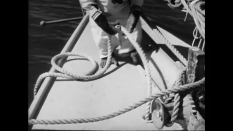 USA - 1950 - In this comedy, a chimpanzee gets the sail up on a yacht and climbs Stock Footage 340577148