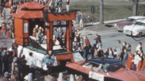 USA - 1950s: Chinese theme float during a street parade Stock Footage 258215579