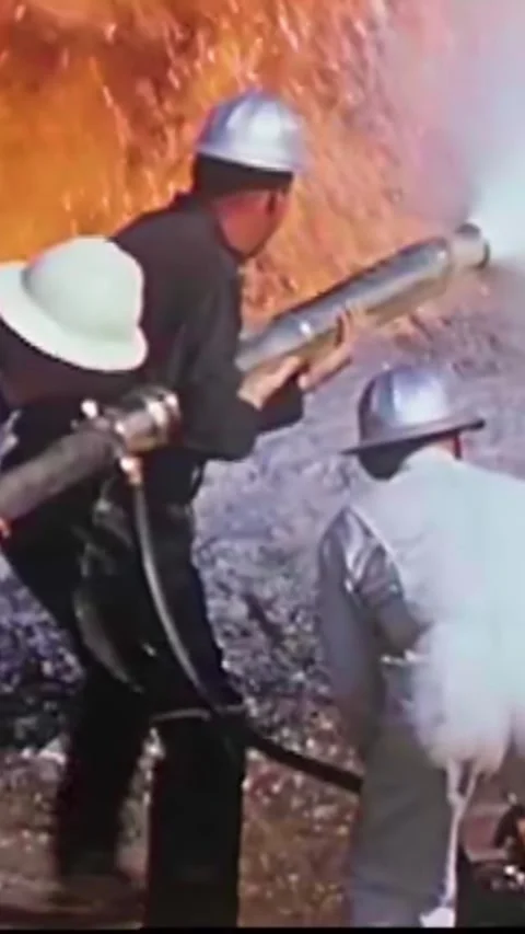 USA - 1950s - Scientists extinguish a contained oil fire. Stock Footage 339099750