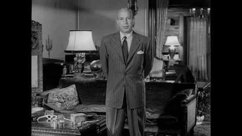 USA - 1952 - An actor provides instructions to viewers on how to put on 3-D Stock Footage 341327136