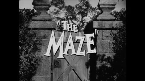USA - 1953 - A man promotes the B horror movie "The Maze" by highlighting its Stock Footage 340669140