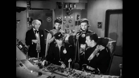 USA - 1954 - In this adventure sci-fi film, a spaceship is shown in outer space Stock Footage 327736015