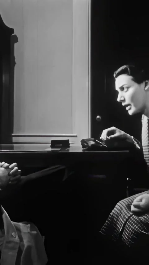 USA - 1954 - A woman scared of commitment asks her psychiatrist what he thinks Stock Footage 339506453